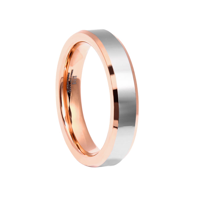 Aliança de Tungstênio True Love Prata e Rose 4mm